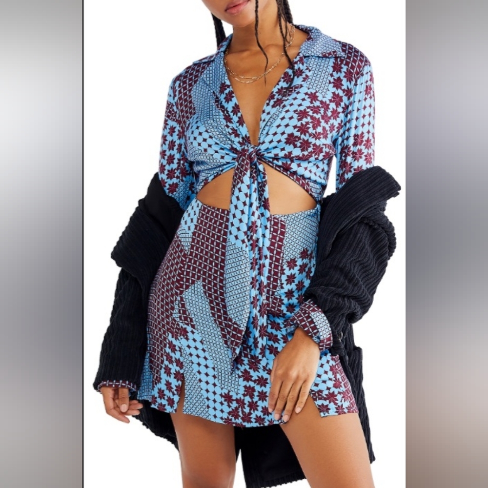 Free People Cutput Blue Minidress Size: XS